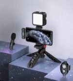 Kit Vlogging Profesional cu telecomanda, trepied pliabil, lampa LED si Microfon Lavaliera Wireless, pentru Iphone - imagine 4