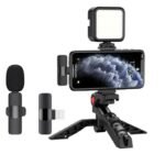 Kit Vlogging Profesional cu telecomanda, trepied pliabil, lampa LED si Microfon Lavaliera Wireless, pentru Iphone - imagine 3