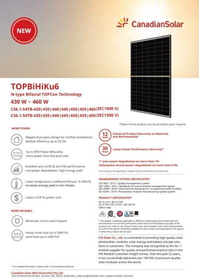 Canadian Solar CS6.1-54TB-450-Black Frame