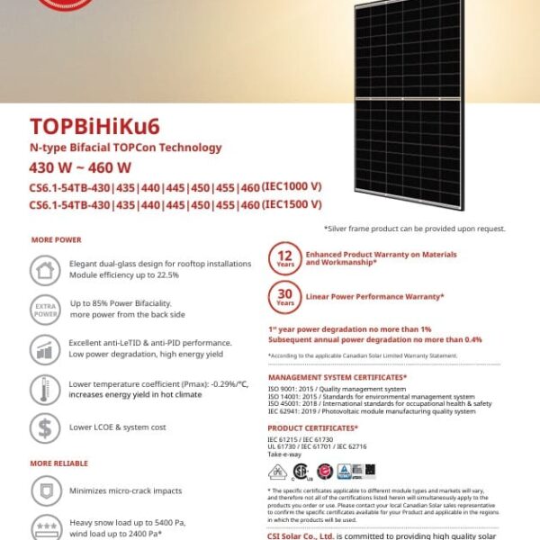 Canadian Solar CS6.1-54TB-450-Black Frame