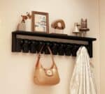 Cuier de Perete cu 10 Carlige din Lemn de Cauciuc – Negru- 64 cm - imagine 3