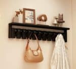 Cuier de Perete cu 10 Carlige din Lemn de Cauciuc – Negru- 64 cm