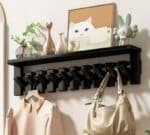 Cuier de Perete cu 10 Carlige din Lemn de Cauciuc – Negru- 64 cm - imagine 5