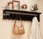 Cuier de Perete cu 10 Carlige din Lemn de Cauciuc – Negru- 64 cm - imagine 4