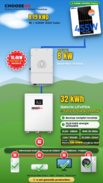 Kit Fotovoltaic Hybrid Premium 8.19 kWp cu Baterie LiFePO4 32 kWh și Invertor Deye 8 kW